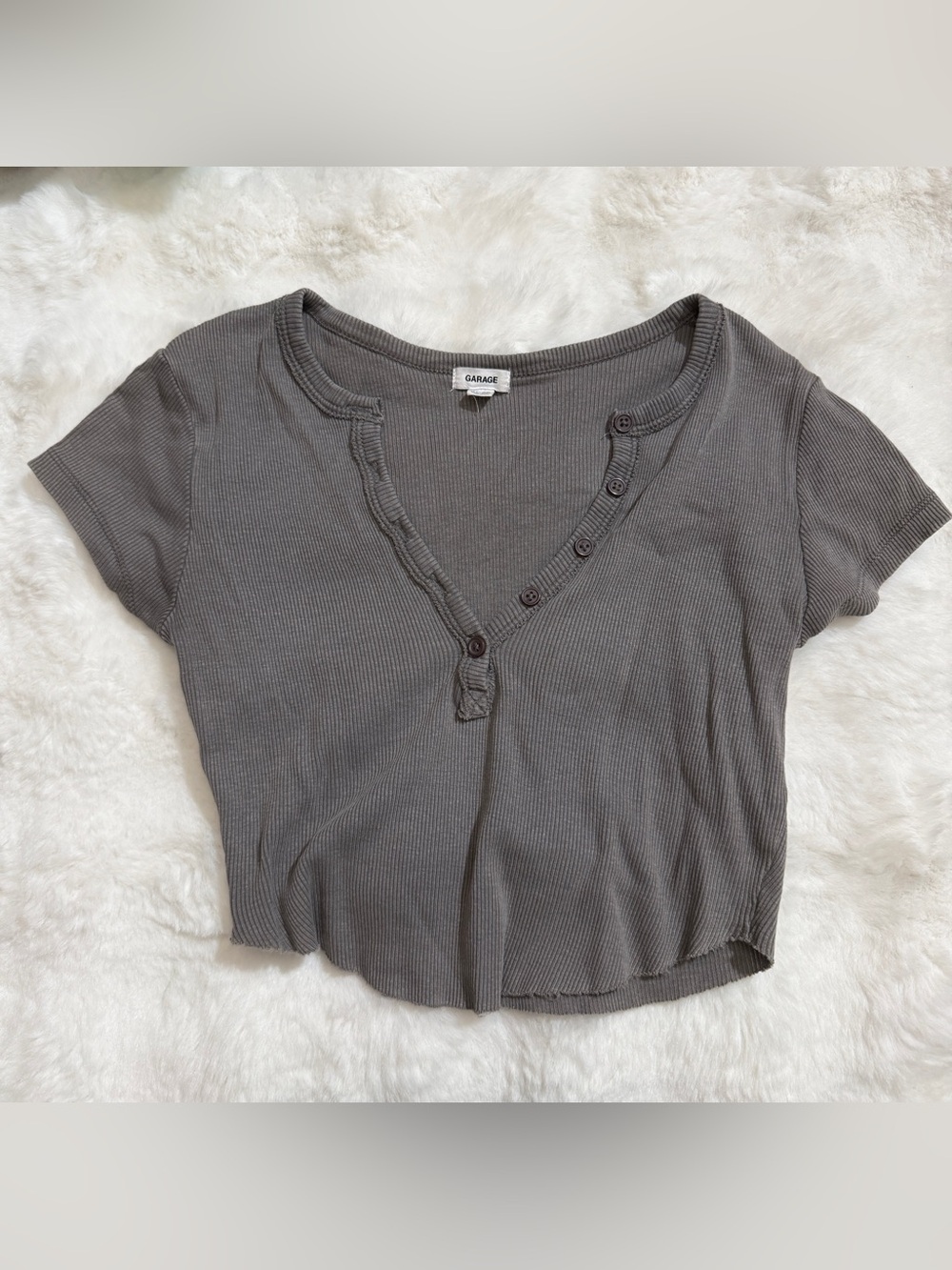 Garage Gray Ribbed Cropped Henley Top Size XS